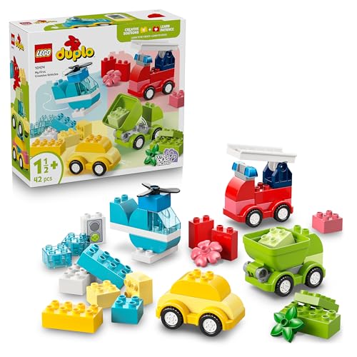 LEGO DUPLO Veicoli Creativi - Gioco Didattico e di Ordinamento con Macchine, Camion e Elicottero Giocattolo - Set per la Motricità Fine - Regalo per Bambini e Bambine da 1 Anno in su - 10474
