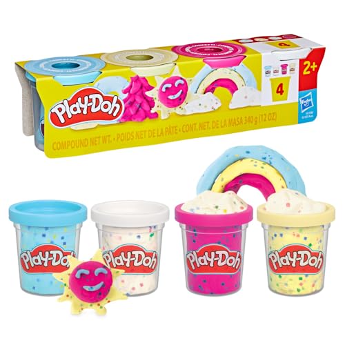Play-Doh Confetti Pack, Giocattoli di Fantasia con Barattoli Colorati, Giochi per Bambini e Bambini dai 2 Anni in su, Contiene 4 Vasetti da 85 g, Azzurro, Bianco, Rosa, Giallo