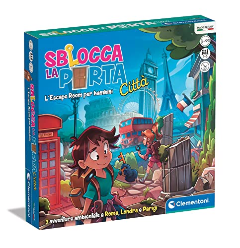 Clementoni - Sblocca la Porta Città, Gioco da Tavolo, Escape Room per Bambini 8+ Anni e Adulti, Ambientata a Roma, Londra e Parigi, 1-6 Giocatori, Made in Italy, Lingua Italiana, 16731