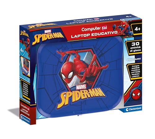 Clementoni - Computer Kid Spiderman Laptop Educativo Bambini 4+ Anni, 30 attività Educative, Gioco Elettronico per Imparare Lettere, Numeri, Musica e Logica, Batterie Incluse, Lingua Italiana, 16481