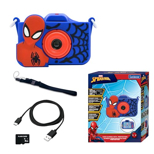 Lexibook, Spider-Man, Fotocamera 4-in-1 per bambini con protezione, Funzioni foto, video, MP3 e giochi, 15 cornici per personalizzare le tue foto, Scheda di memoria da 8 GB inclusa, DJ078SP
