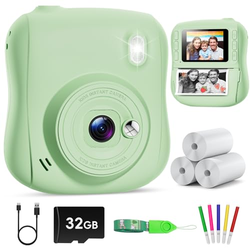 Hangrui Macchina Fotografica Bambini Istantanea, 2,0 Pollici Fotocamera Istantanea Bambini con 32GB Scheda, 1080P Fotocamera Digitale Bambini, Giocattolo Regalo di Natale Bambino 3-10 Anni -Verde