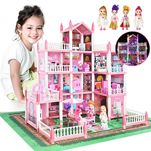 Casa delle Bambole, Giocattoli Bambina 3 Anni 4 Anni,Casa dei sogni con bambola e luci,Princess Regalo per Bambini 3-10 Anni
