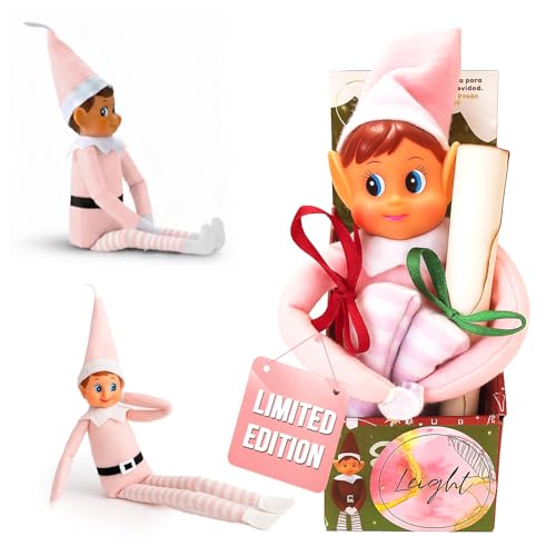 LEIGHT Elfo In Vinile Morbido Con Cappello E Targhetta, Il Più Piccolo Elfo Pieghevole Al Mondo 40 Cm Sullo Scaffale Accessorio Natalizio Per Bambini E Bambine (Céline Roso)