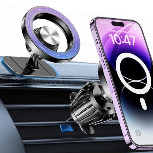 Porta Cellulare Auto con magsafe【20 Potente Magnetico 】Supproto Telefono Auto Magnetico【360° Rotazione】Porta Telefono AUto Per Il Cruscotto & Presa d'Aria Automobile Compatibile con iPhone Smartphones