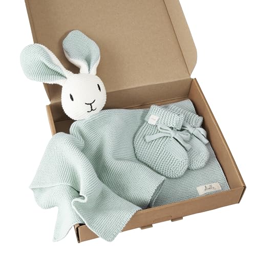 Livella Doudou Coniglietto con calzini - Puro cotone biologico - Copertina premium, copertina coccole, coperta a maglia - Morbidissima e traspirante - OEKOTEX® STANDARD 100 e certificata GOTS