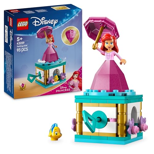 LEGO ǀ Disney Princess Ariel Ballerina - Trottola Giocattolo con Mini Bambolina, Figura di Flounder e Accessori come un Diamante e una Chiave - Idea Regalo per Bambine da 5 Anni in su - 43259