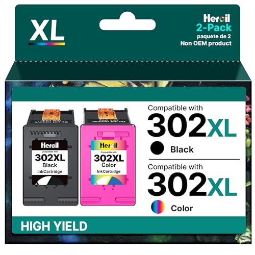 Heroil 302 XL 302XL Cartucce d'inchiostro Sostituzione per HP 302 nero e colore per HP Envy 4520 4522 4525 Officejet 3830 3834 4650 4652 DeskJet 1110 2130 3630 3632 3634 3636 (2-Pack)