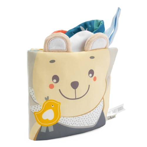 Chicco Libretto Soffice, con tante attività, Gioco per bambini con immagini colorate e in bianco e nero, con gancio per passeggino, Gioco passeggio, differenti tessuti, 0 mesi +