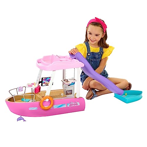 Barbie - Barca dei Sogni, Playset con piscina, scivolo, un delfino e 20+ accessori, giocattolo per bambini, 3+ anni, HJV37