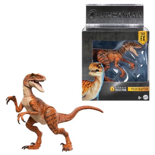 Mattel Jurassic World Hammond Collection, Dinosauro Atrociraptor Tiger, dettagli autentice e articolazioni, JDJ09, Giallo