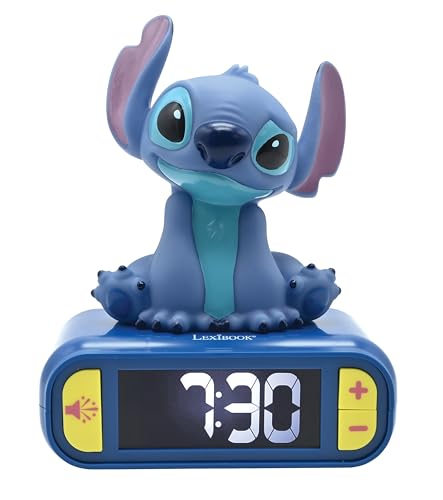 Lexibook, Disney Stitch, Sveglia notturna, Suoni e melodie, Schermo LCD retroilluminato, Luminoso, Snooze, Blu, RL800D