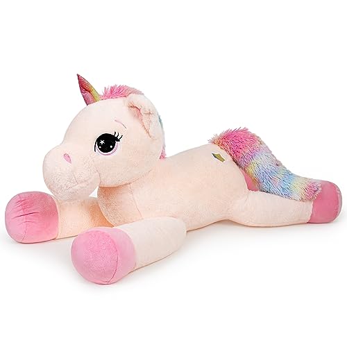 Sausudols Peluche Unicorno Gigante 80cm - Peluche Tenero Jumbo per Ragazze Morbido Cuscino di Peluche Unicorno Regalo per Compleanno, Natale Crema
