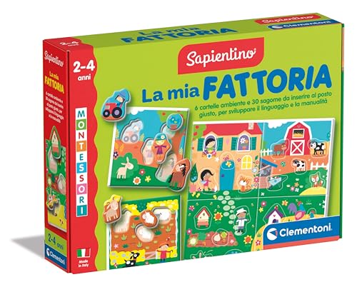 Clementoni Sapientino Montessori - La mia Fattoria, Gioco Educativo con Puzzle Animali Sagomati per Bambini 2-4 Anni, Sviluppo del Linguaggio e Tattile, Made in Italy, Lingua Italiana, 16856