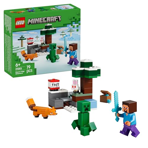 LEGO Minecraft Avventura di Steve nella Taiga - Giocattolo con Minifigure di Steve con Spada di Diamante, Creeper, Volpe e Coniglietto - Regalo per Gamer, Bambini e Bambine da 6 Anni in su - 21583