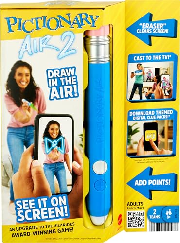 Mattel GamesPictionary Air 2, Gioco Divertente per Disegnare in Aria e Guardare la Propria Creazione Apparire sullo Schermo​​​, Giocattolo per Famiglie, Adulti e Bambini 6+ Anni, HNT74