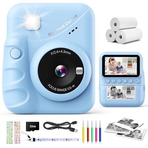 CalineGam Macchina Fotografica Bambini Istantanea, 3,0'' Schermo HD 48MP Fotocamera Digitale Bambini con Scheda da 32GB, Camera Giocattolo Regalo per Ragazzi e Ragazze dai 3 ai 12 Anni (Blu)