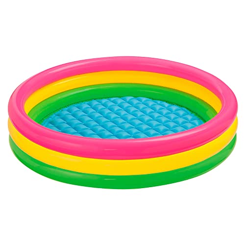 Intex-156162 Piscina 3 Anelli, Colore rosa, giallo, verde, 114 x 25 cm, 57412