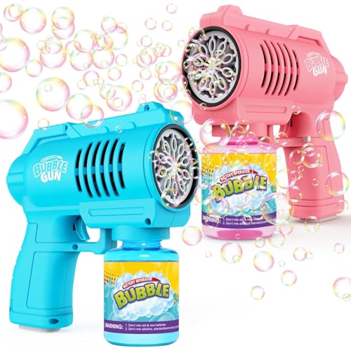 PANACARE 2PCS Pistole a Bolle per Bambini, Macchina Automatica Silenziosa per Bolle 10 Fori/Luce Led/Soluzione /10000+ Bubble/Minuto, Giocattoli a Bubble Adatti per Compleanni/Feste di Bambini