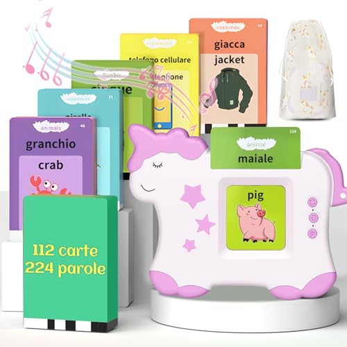 Talking Flash Cards, Schede Flash Cards Parlanti Flash Cards Flash Cards Bambini Giocattoli Educativi per Bambini 3+ Anni Autismo Giochi Regali di Compleanno Giochi Montessori (Unicorno, Rosa,224)