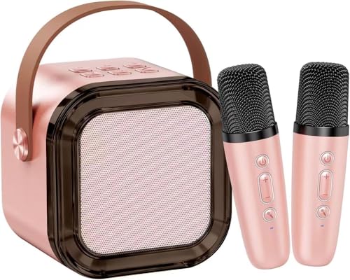 Macchina per karaoke per bambini e adulti, mini microfono portatile per karaoke con 2 microfoni wireless e luce, giocattoli per tutti gli smartphone, compleanno, famiglia