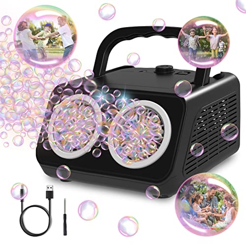 Macchina automatica di bolle per bambini, 20000 + bolle al minuto, Bubble Maker Giocattoli con 26 fori/illuminazione/120ML Bubble Solution.Gifts per feste, matrimonio, compleanno