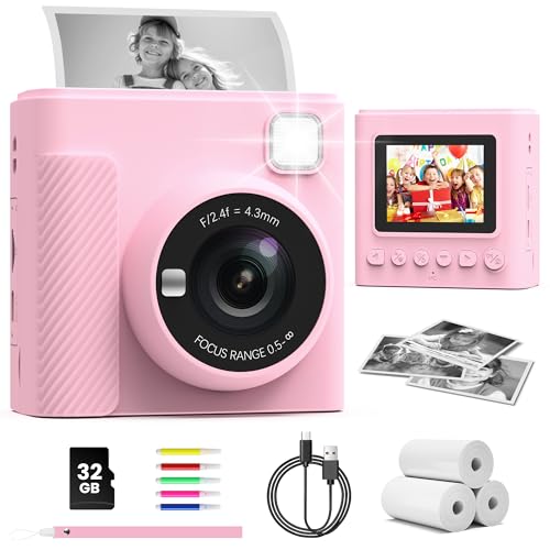 TIATUA Macchina Fotografica Bambini Istantanea, 2.4 Pollici 1080P Fotocamera Digitale Bambini con 32GB Scheda & Papier Photo, Regalo di Natale per Bambin i dai 3-12 Anni