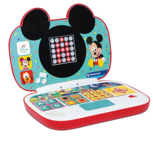 Disney Baby Clementoni - Il Mio Primo Laptop Mickey, Gioco Educativo Computer Bambino 12+ Mesi, Centro attività Prima Infanzia, Insegna Lettere e Numeri in 2 modalità di Gioco, Lingua Italiana, 17834