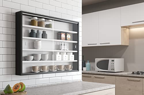 Inter Link Espositore da parete per oggetti da collezione Armadio con 4 ripiani 5 scomparti per miniature MDF Nero/Bianco (80x60x9,5 cm) Collecty Nero