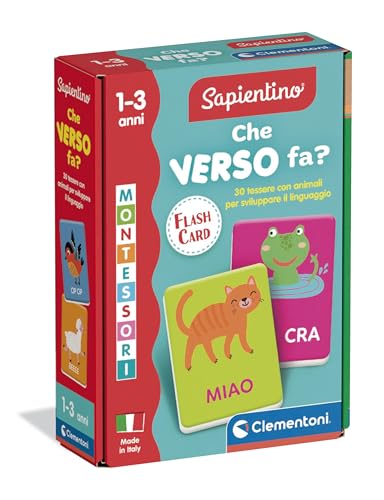 Clementoni Sapientino Montessori - Che Verso Fa, Gioco Educativo, 30 Flashcards Montessori per Bambini 1-3 Anni, Carte Tattili Animali, Made in Italy, Lingua Italiana, Lingua Italiana, 16831