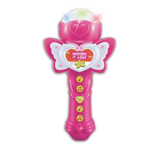 Bontempi | StarMic Karaoke - Microfono con Effetti Luminosi per Esibizioni da Vera Star, Rosa Farfalla, 95x175x57 mm