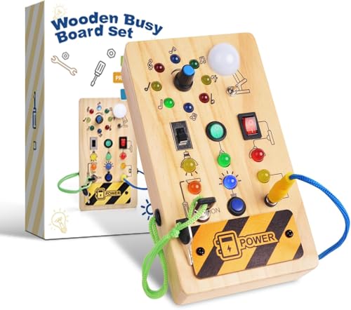 Yitical Montessori Giochi Bambini 1 Anno 2 3 Anni, Busy Board per attività in Legno Gioco con 8 Interruttori 15 Luci a LED, Regalo Bambino 1 Anno