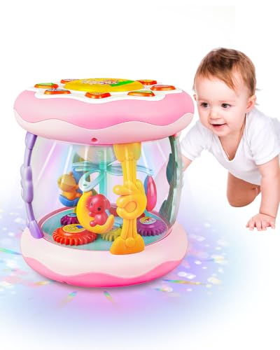 Giocattolo Musicale Rotante per Bambini 0-3 Anni con 28 Canzoni e 7 Luci LED, Montessori Interattivo Educativo, Regalo Neonato 6-12-18 Mesi per Bambina e Bambino, Idea Compleanno o Natale