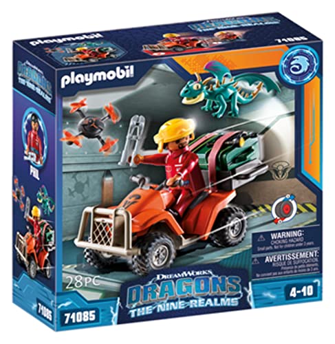 PLAYMOBIL DreamWorks Dragons 71085 Dragons, The Nine Realms, Icaris Quad & Phil, Personaggio di Dragons, Drago Giocattolo e Quad, Giocattolo per Bambini dai 4 Anni in su