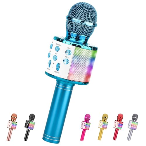 ShinePick Microfono Karaoke Bluetooth, Microfono Wireless Bambini, Portatile Microfono Giocattolo Cambia Voce per Bambini, Compatibile con Android/iOS, PC e Smartphone (Blu)