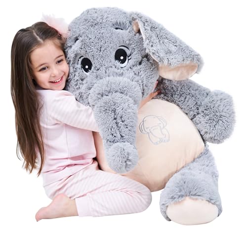 IKASA Elefante Gigante Animale di Peluche Regali di Morbido Giocattolo (Grigio, 100cm)