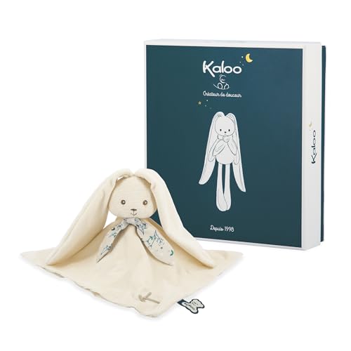 KALOO - Lapinoo - Doudou Coniglio - Peluche per Neonato - Colore Crema - Quadrato 30 x 30 cm - Bimateriale Cotone e Velluto a Coste - Ultra Morbido - Confezione Regalo - dalla Nascita, K972206