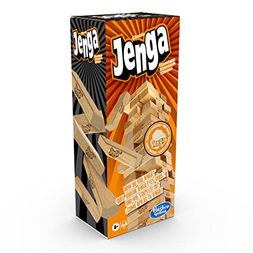 Hasbro Gaming Jenga, Gioco di Impilamento Originale con i Mattoncini di Legno, per Bambini e Bambine dai 6 Anni in Su, Strategia e Coordinazione, Contiene 54 Mattoncini