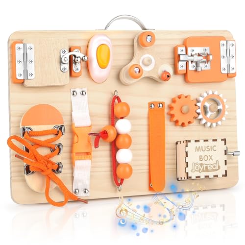 Joyreal Pannello Sensoriale Bambini Montessori - Busy Board Giochi Legno Montessori con Specchio Neonati Giocattoli Giochi Educativi Regalo per Bambini