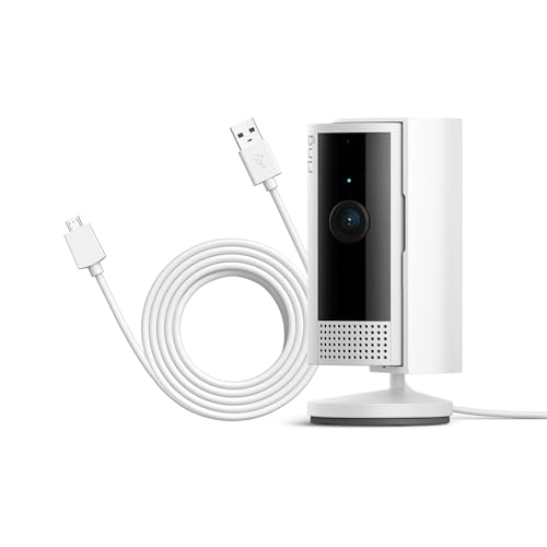 Ring Videocamera interna (Indoor Cam 2a gen.) + Cavo di alimentazione USB-A verso Micro-USB da 3 metri | Telecamera per animali domestici, audio bidirezionale | Ring Home: 30 gg. prova gratuita