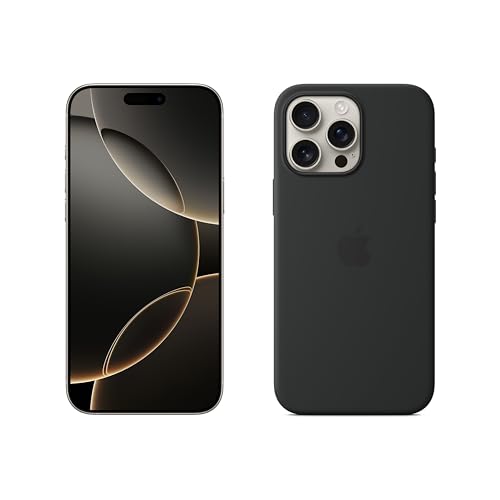 Apple iPhone 16 Pro Max 256 GB - Titanio naturale + Custodia MagSafe in silicone - Nero