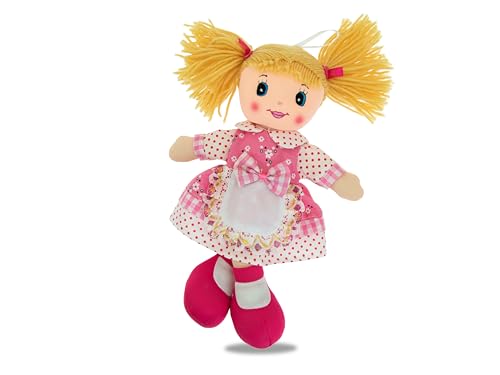 Teorema - Carlotta Bambola di Pezza con Grembiule Ricamato, Bambola Stoffa con Capelli di Lana, Giocattolo per bambini, Altezza 30cm