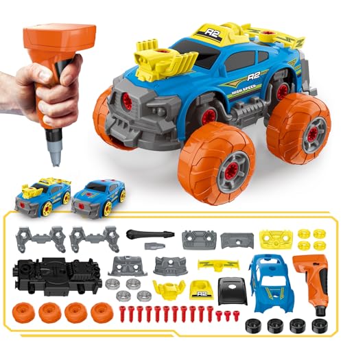 Pup Go Modellini Auto 3-in-1 da Costruire per Ragazzi 3 4 5 Anni, 46 Pezzi con Trapano Elettrico, Giocattolo Camion da Costruzione, Costruisci la Tua Auto con Strumenti, Bambini (Blu)