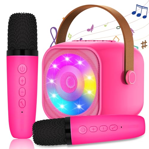 Karaoke per Bambini con 2 Microfoni, Microfono Bambini con Luce LED, Macchina Karaoke Portatile Microfono Wireless con Effetti di Cambio Voce, Giocattoli Elettronici Regali per Bambini da 3 a 18 anni