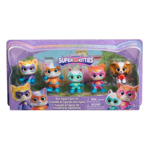 Just Play Set di personaggi Disney Junior SuperKitties Hero Squad, 5 pezzi, personaggi da collezione alti 5 cm, giocattoli per bambini dai 3 anni