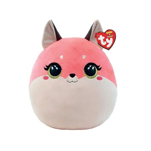 TY - Morbido Peluche Cuscino - Squish a Boos - Volpe - Rosa - Roxie - Con occhioni dorati glitter - Ottima idea regalo per grandi e bambini - Ideale per ogni occasione - 22 cm- 39223
