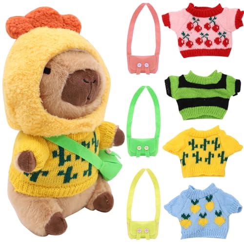 Set 9 Pezzi Peluche Capibara da 25 cm con Vestiti e Accessori - Decorazione a Forma di Animale per la Casa e il Soggiorno