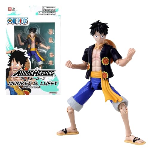 Bandai - Anime Heroes - One Piece - Figura Anime Heroes da 17 cm - Rufy - Monkey D. Rufy Versione Dressrosa - Licenza ufficiale - Figura articolata- Giocattolo per bambini dai 4 anni in su - 37007