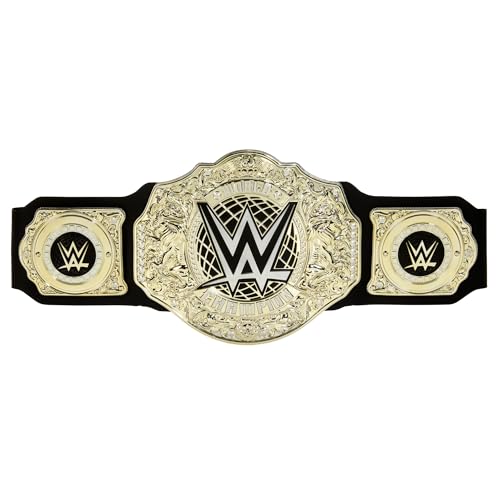 Mattel WWE - Cintura del Titolo World Heavyweight Championship, color oro e in tessuto in semipelle, lunga 91+ cm e con regolazione permanente, giocattolo per bambini, 6+ anni, HYF18