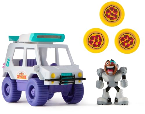 DC Comics Teen Titans Go! T-Car Pizza Launcher, Set con Action Figure di Cyborg con funzioni interattive, Giocattoli per Bambini e Bambine dai 4 Anni in su